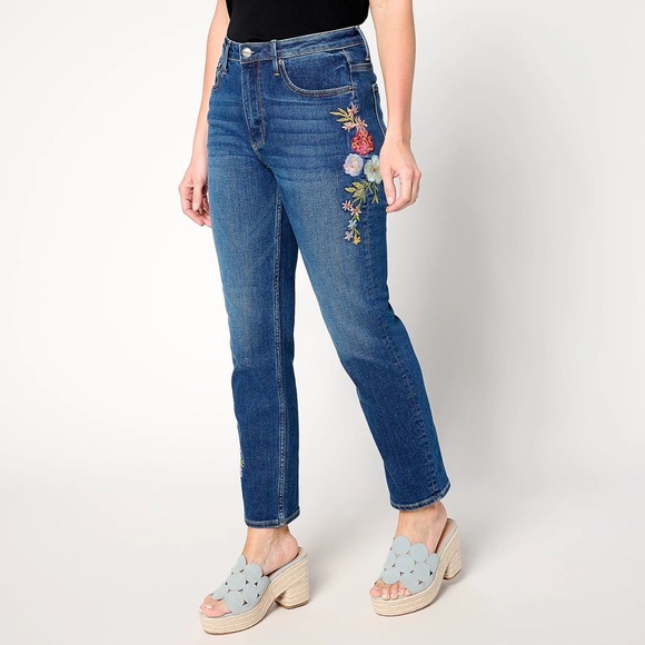 NWOT Driftwood Anthropologie Stella Straight Leg Floral Embroidery Jeans 26